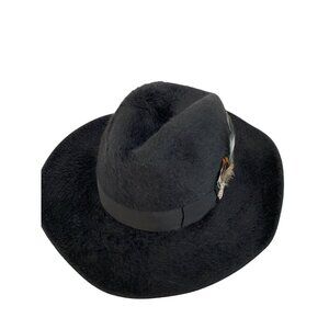 Guerra 1855 Unisex Black Melousine Longhair Gambler Hat Feather Dice NWT Sz M